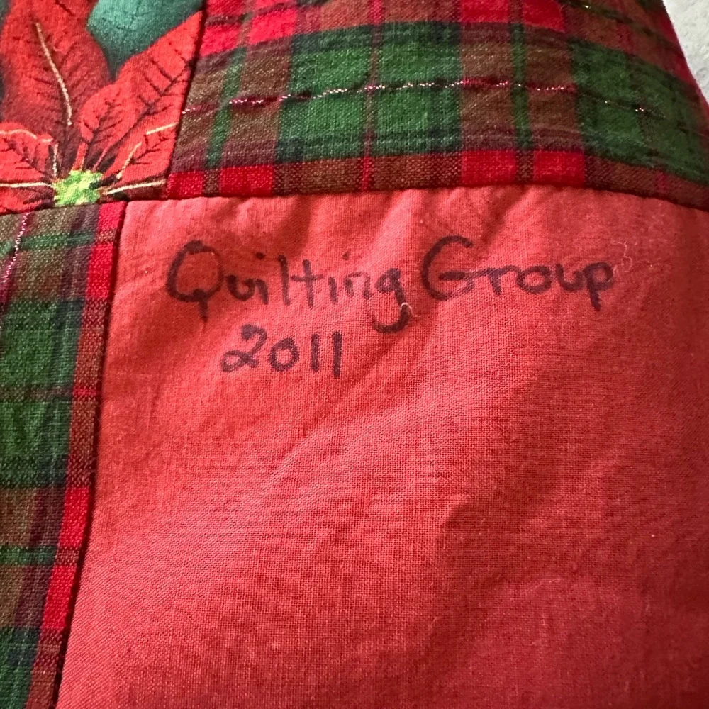 Festive Red and Green Holiday Throw Blanket Handmade 2011 by a Quilting Club